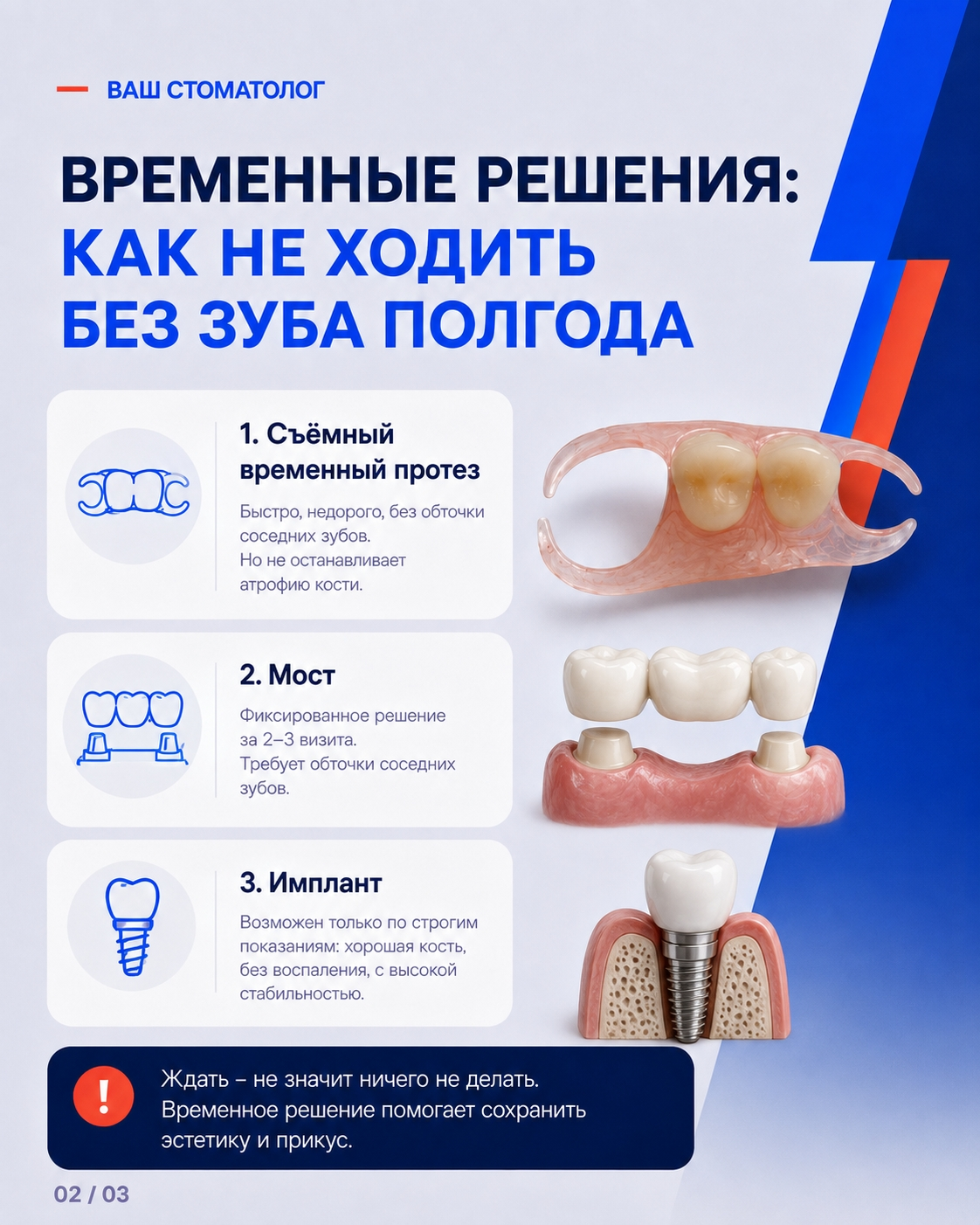 Варианты временного восстановления отсутствующего зуба